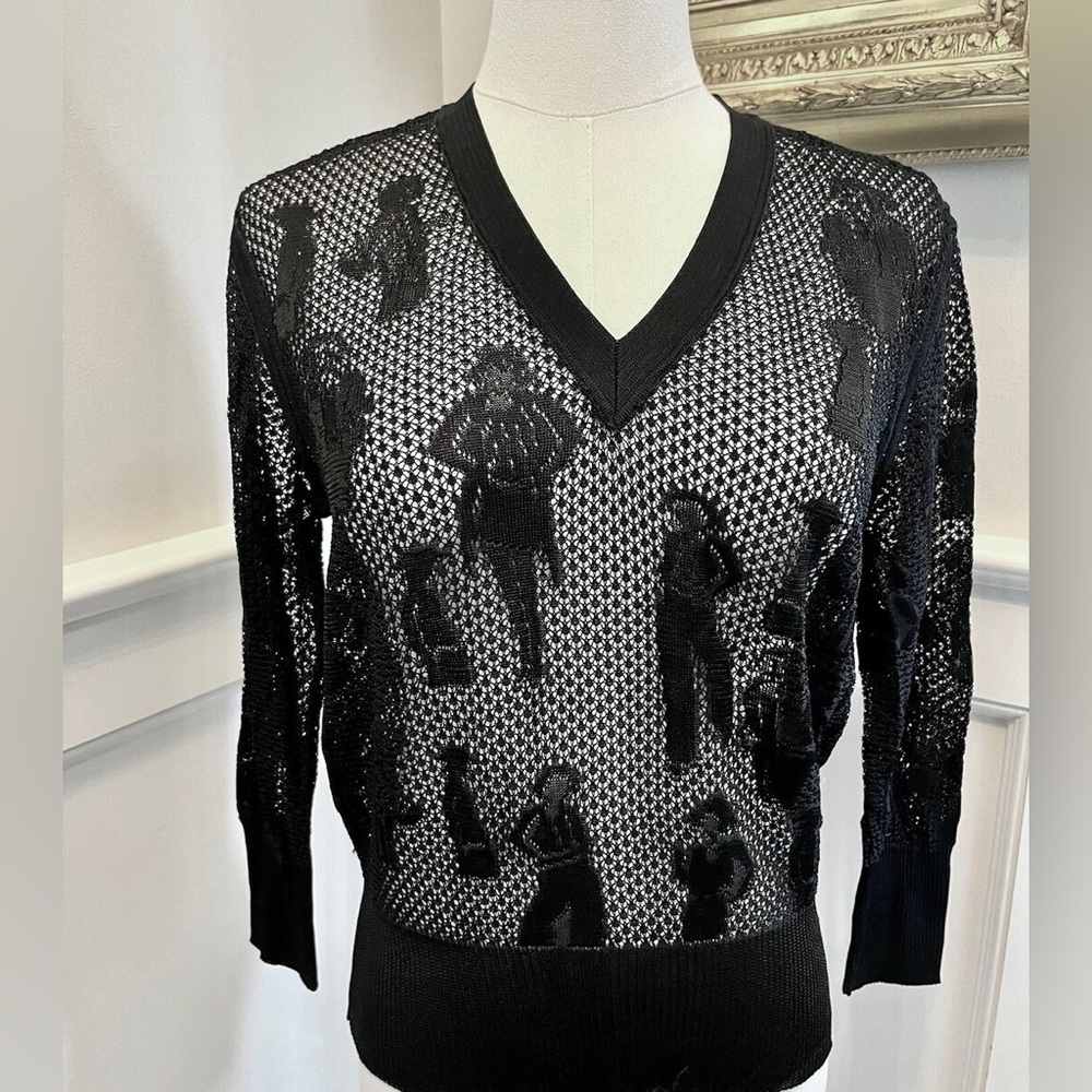 Chanel 03P Spring 2003 Gabrielle Coco Black Crochet Knit Sweater Top FR 42